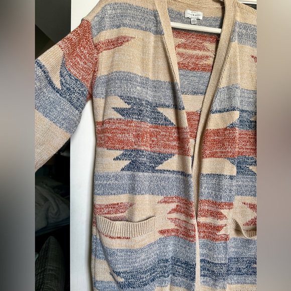 EUC Lucky Brand Neutral Aztec Detail cardigan sweater. L. - Picture 3 of 6